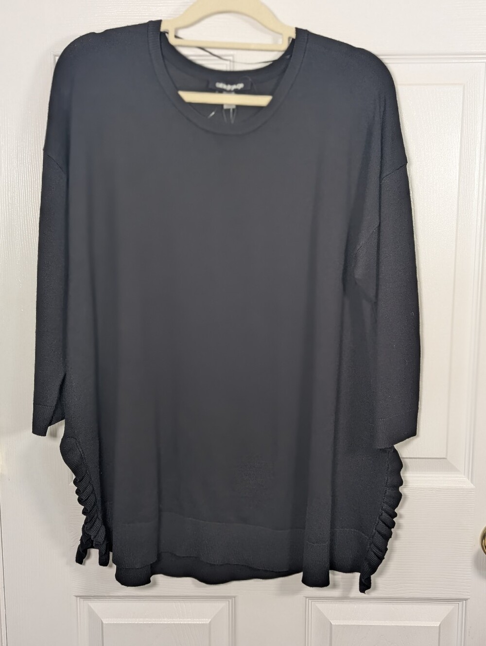Cable & Gauge 1X Jet Black Ruffle Side Slit Oversized Tunic Sweater NWT